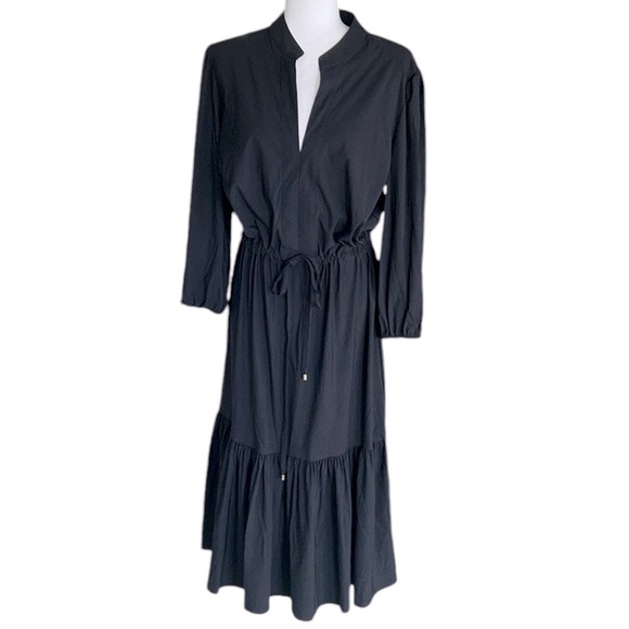 Jude Connally Black Drawstring Tie Waist Ruffle Peasant Midi Dress - M - Picture 12 of 12